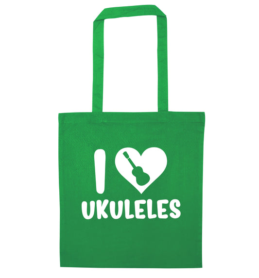 I love ukuleles green tote bag