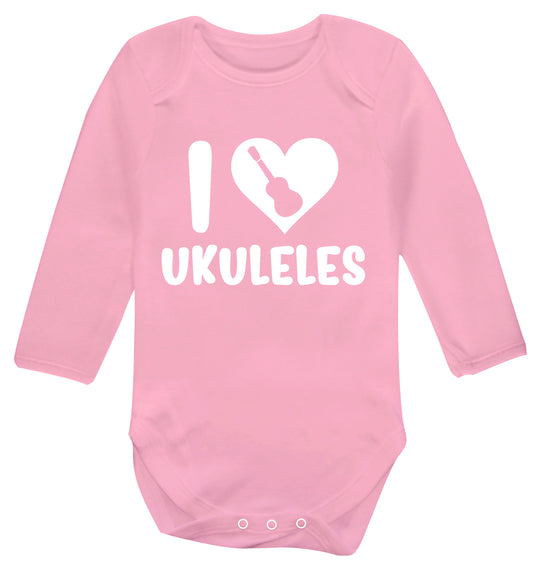 I love ukuleles Baby Vest long sleeved pale pink 6-12 months