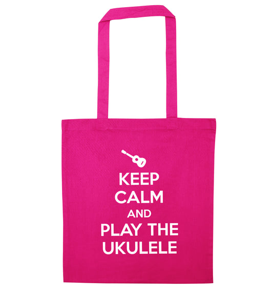 Keep calm and play the ukulele pink tote bag