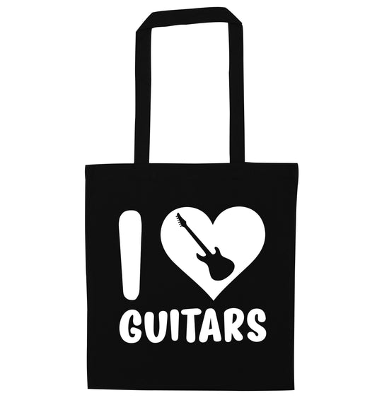 I love guitars black tote bag