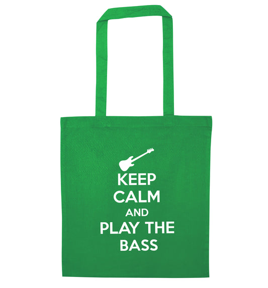 Keep calm and play the bass green tote bag