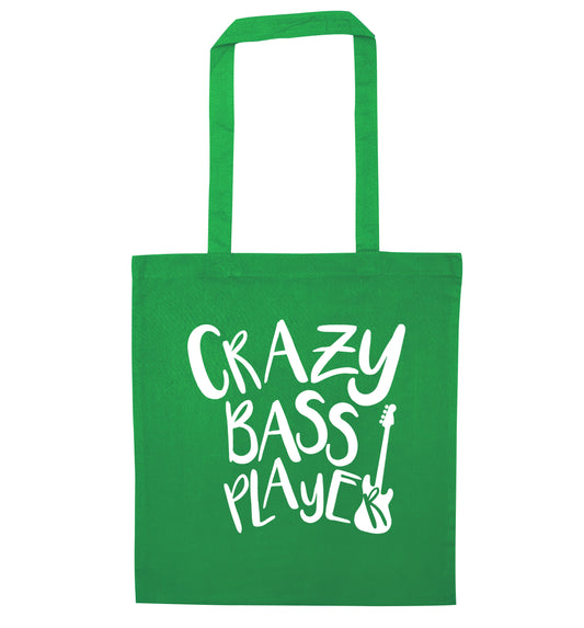 Crazy bass player green tote bag