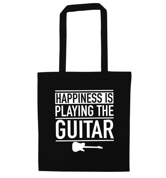 Happines is playing the guitar black tote bag