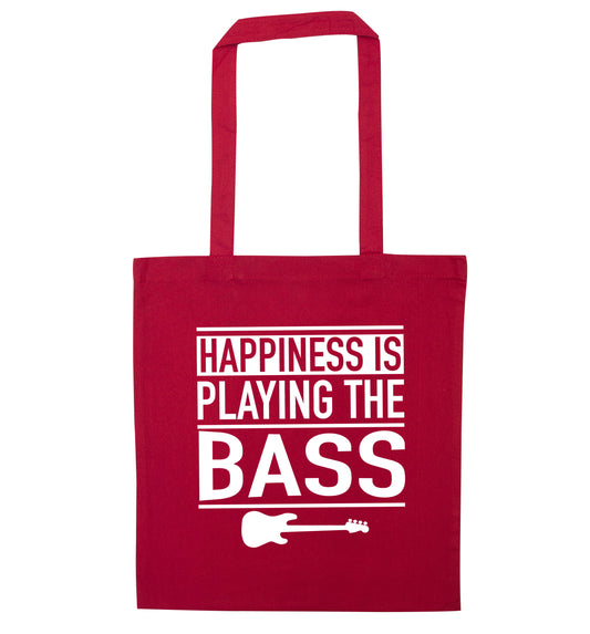 Happines is playing the bass red tote bag