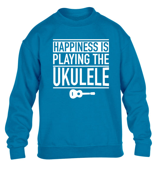 Happines is playing the ukulele children's blue sweater 12-14 Years