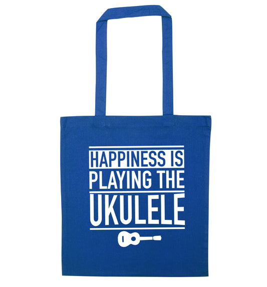 Happines is playing the ukulele blue tote bag