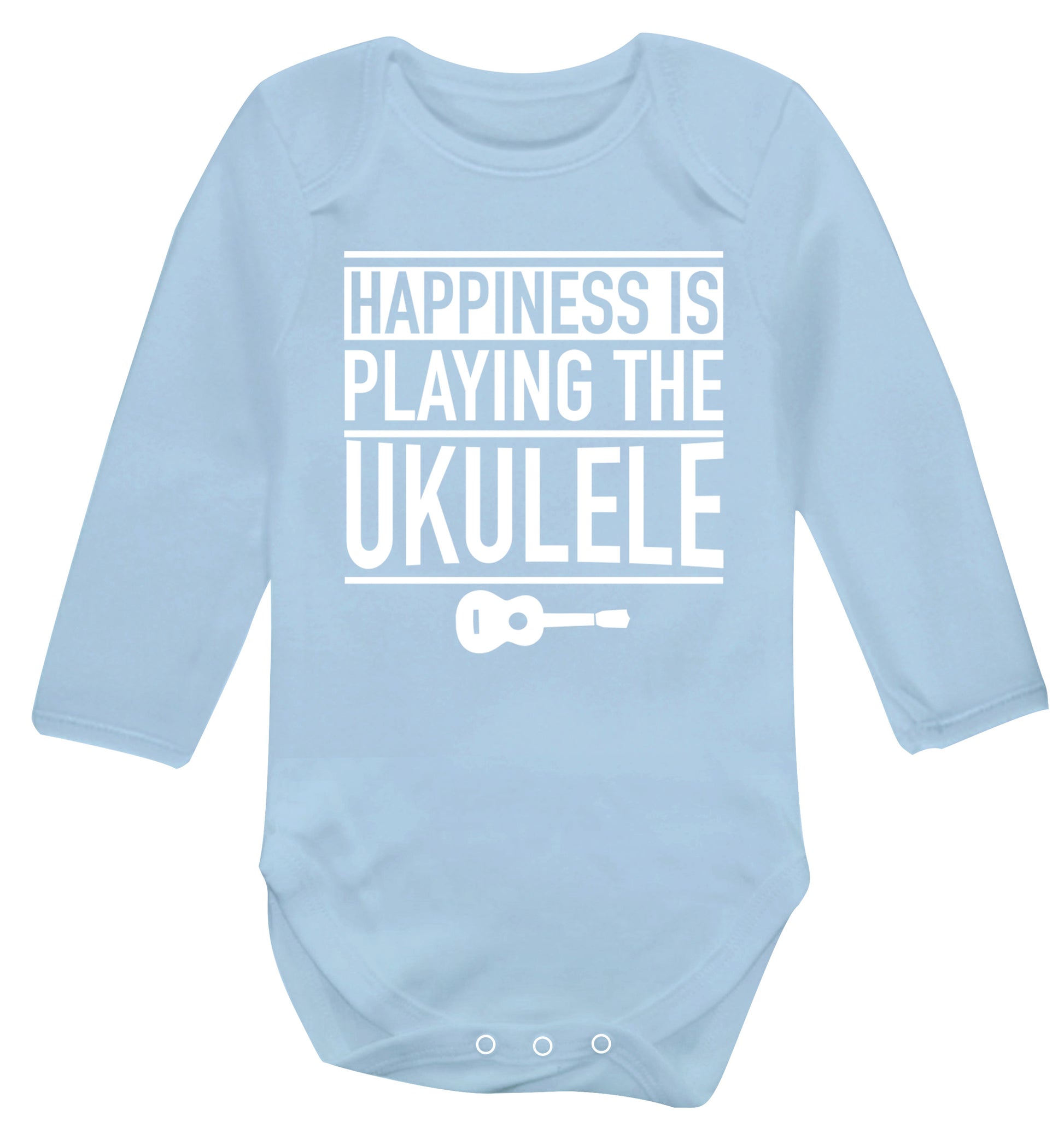 Happines is playing the ukulele Baby Vest long sleeved pale blue 6-12 months