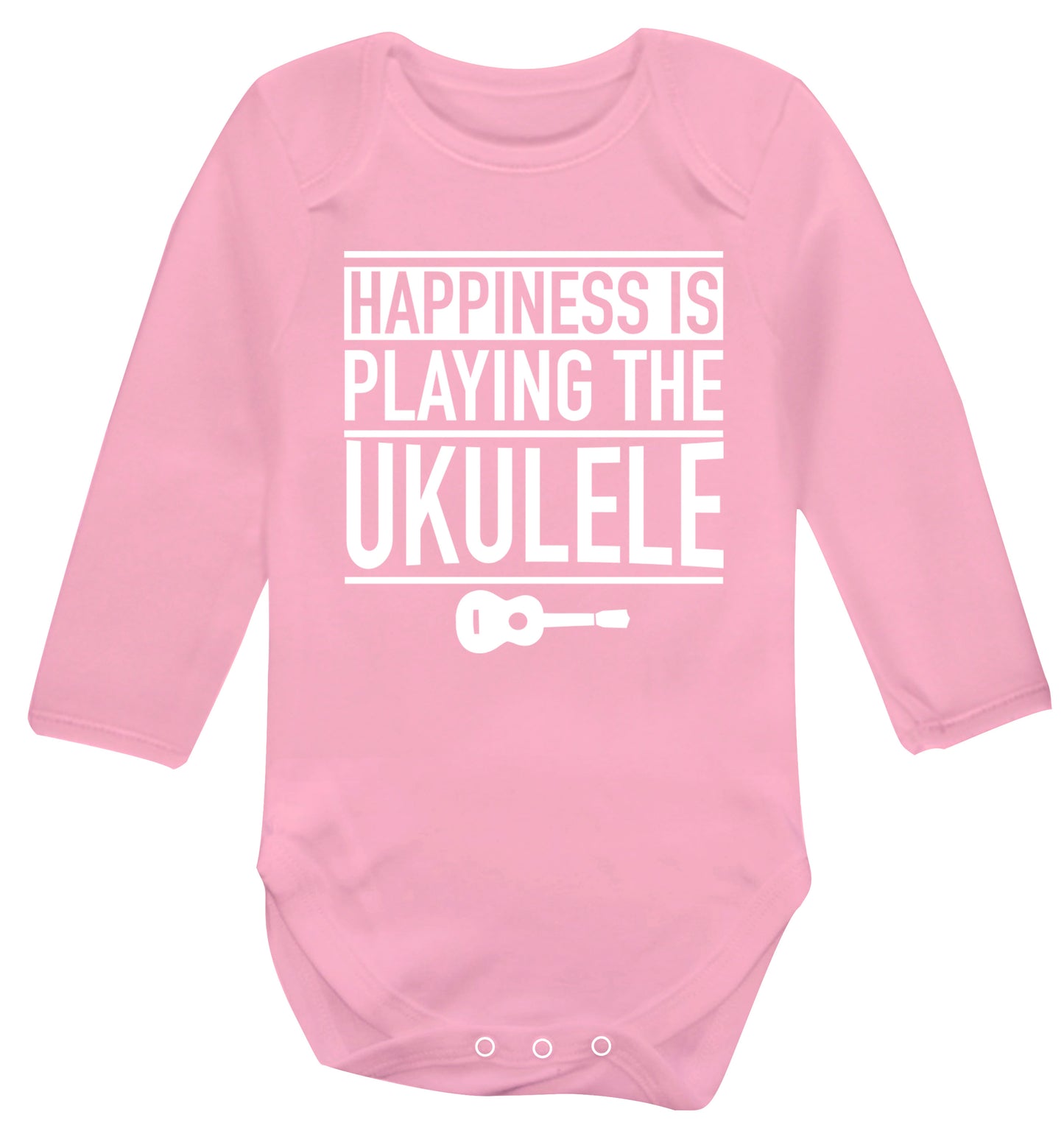 Happines is playing the ukulele Baby Vest long sleeved pale pink 6-12 months