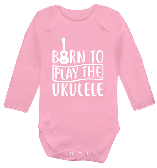 Born to play the ukulele Baby Vest long sleeved pale pink 6-12 months