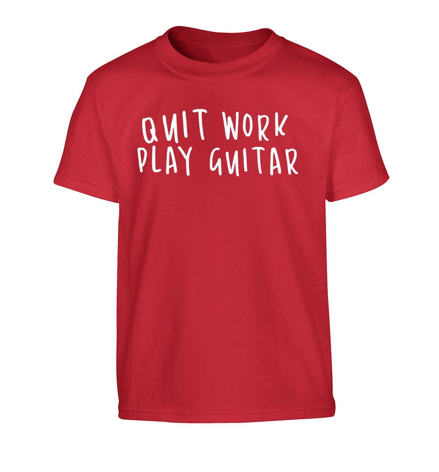 Quit work play guitar Children's red Tshirt 12-14 Years