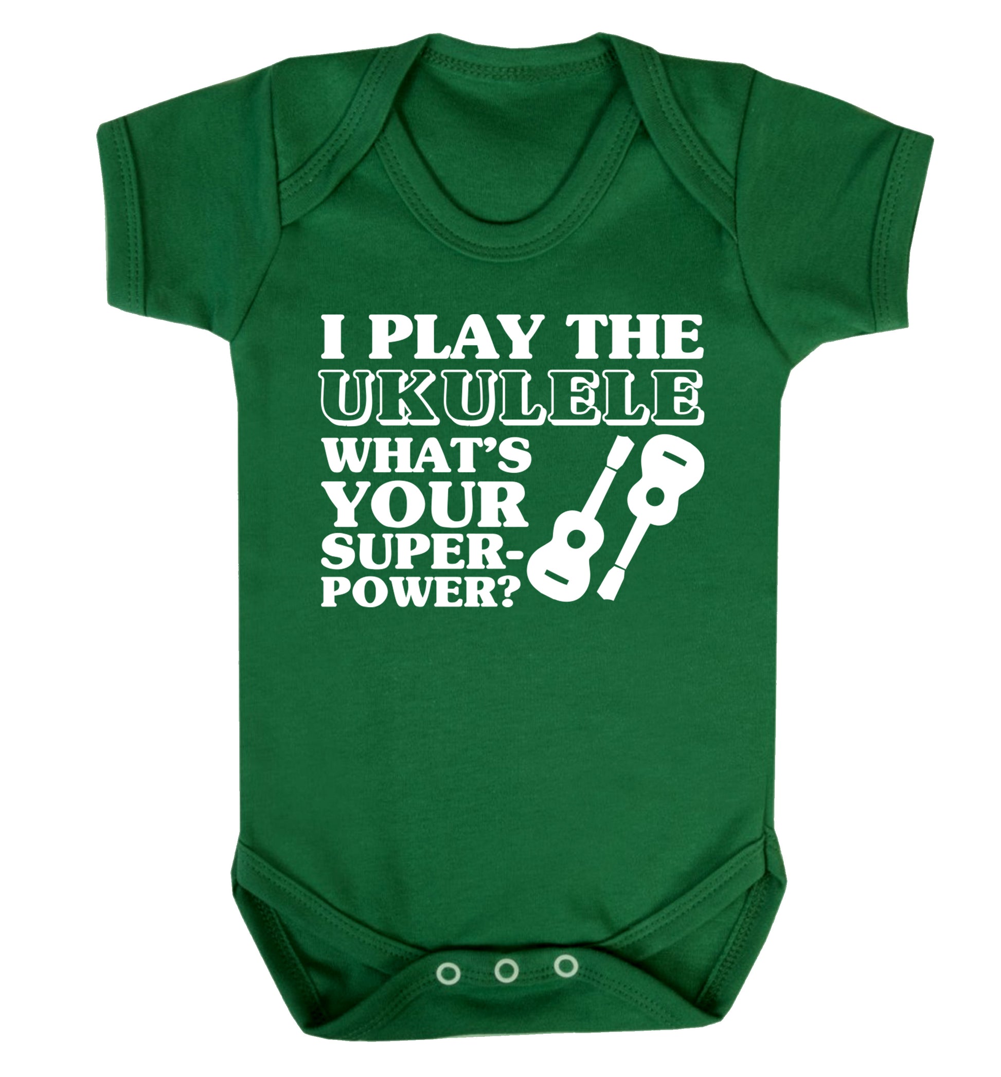 I play the ukulele what's your superpower? Baby Vest green 18-24 months