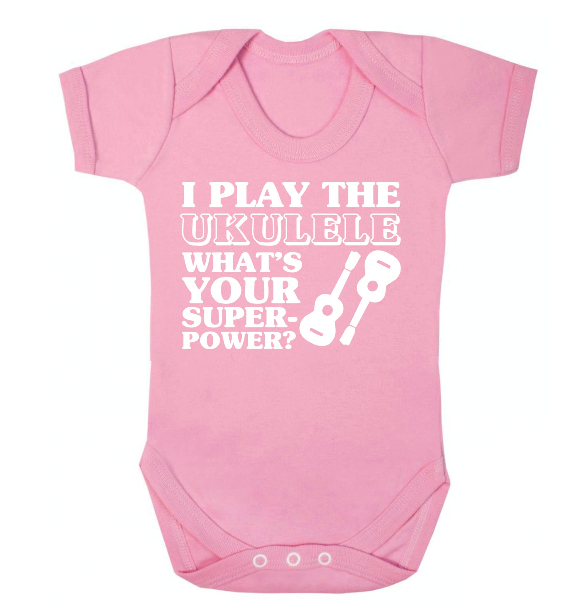I play the ukulele what's your superpower? Baby Vest pale pink 18-24 months