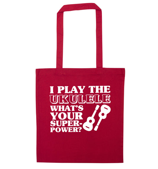 I play the ukulele what's your superpower? red tote bag