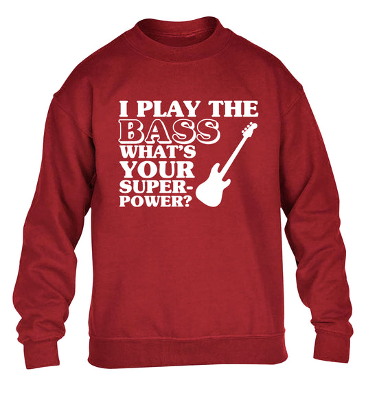 I play the bass what's your superpower? children's grey sweater 12-14 Years