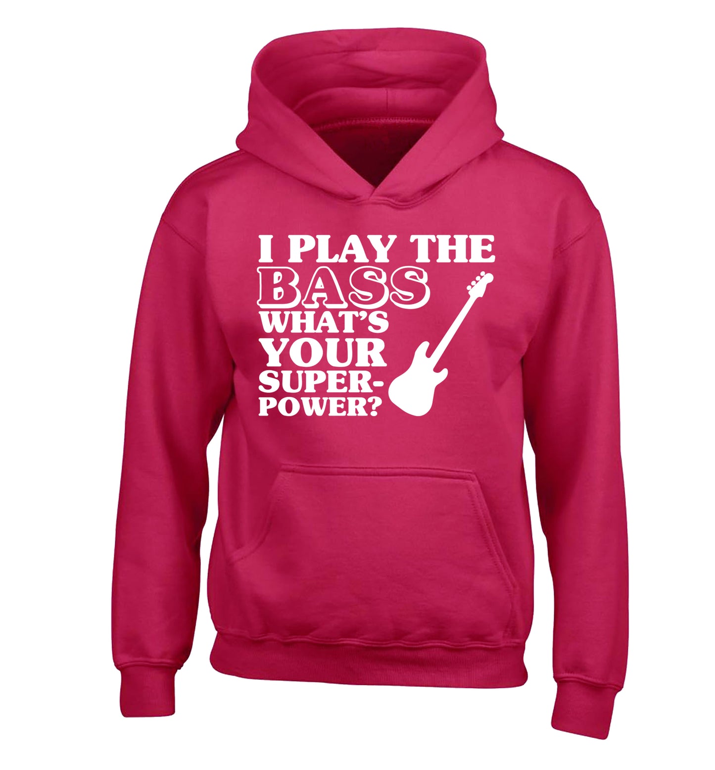 I play the bass what's your superpower? children's pink hoodie 12-14 Years