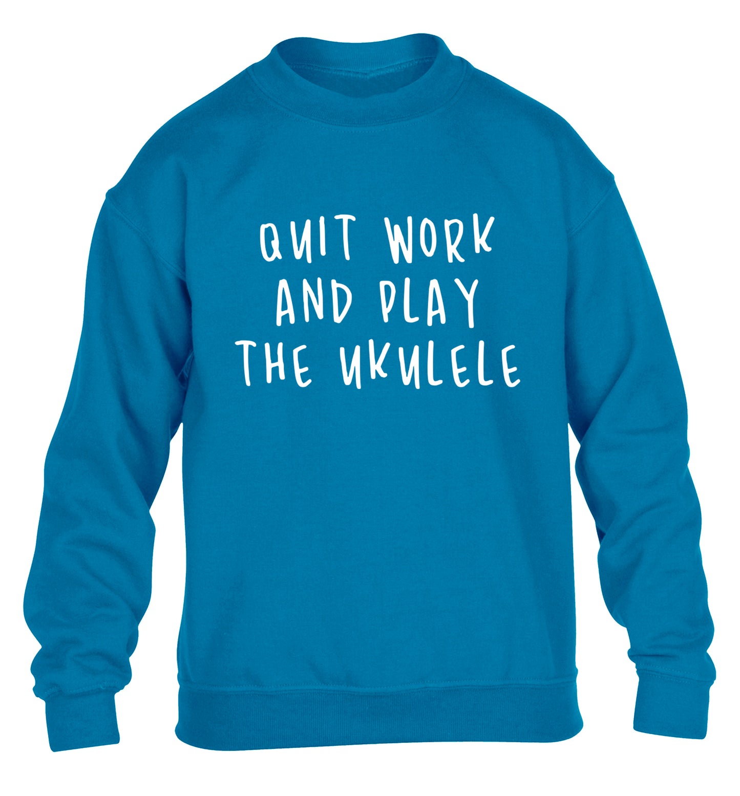 Quit work and play the ukulele children's blue sweater 12-14 Years