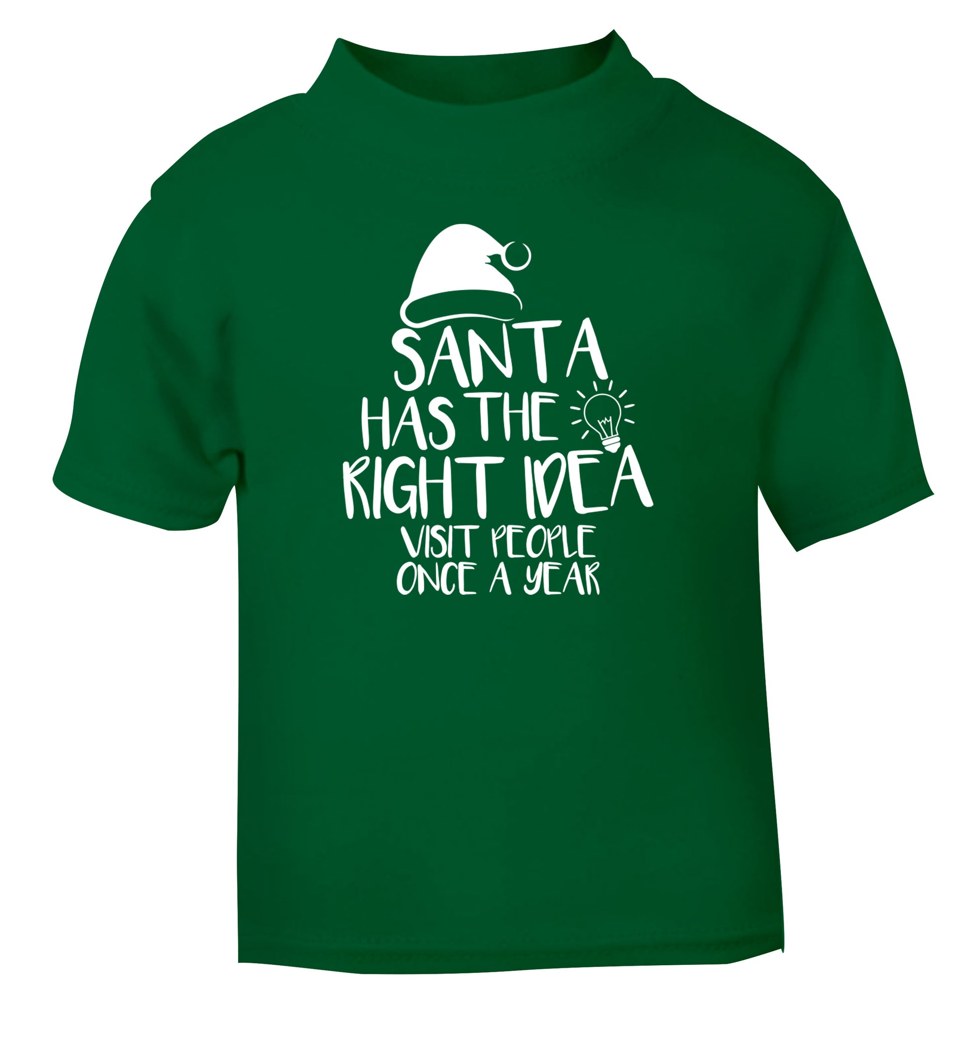 Santa has the right idea visit people once a year green Baby Toddler Tshirt 2 Years