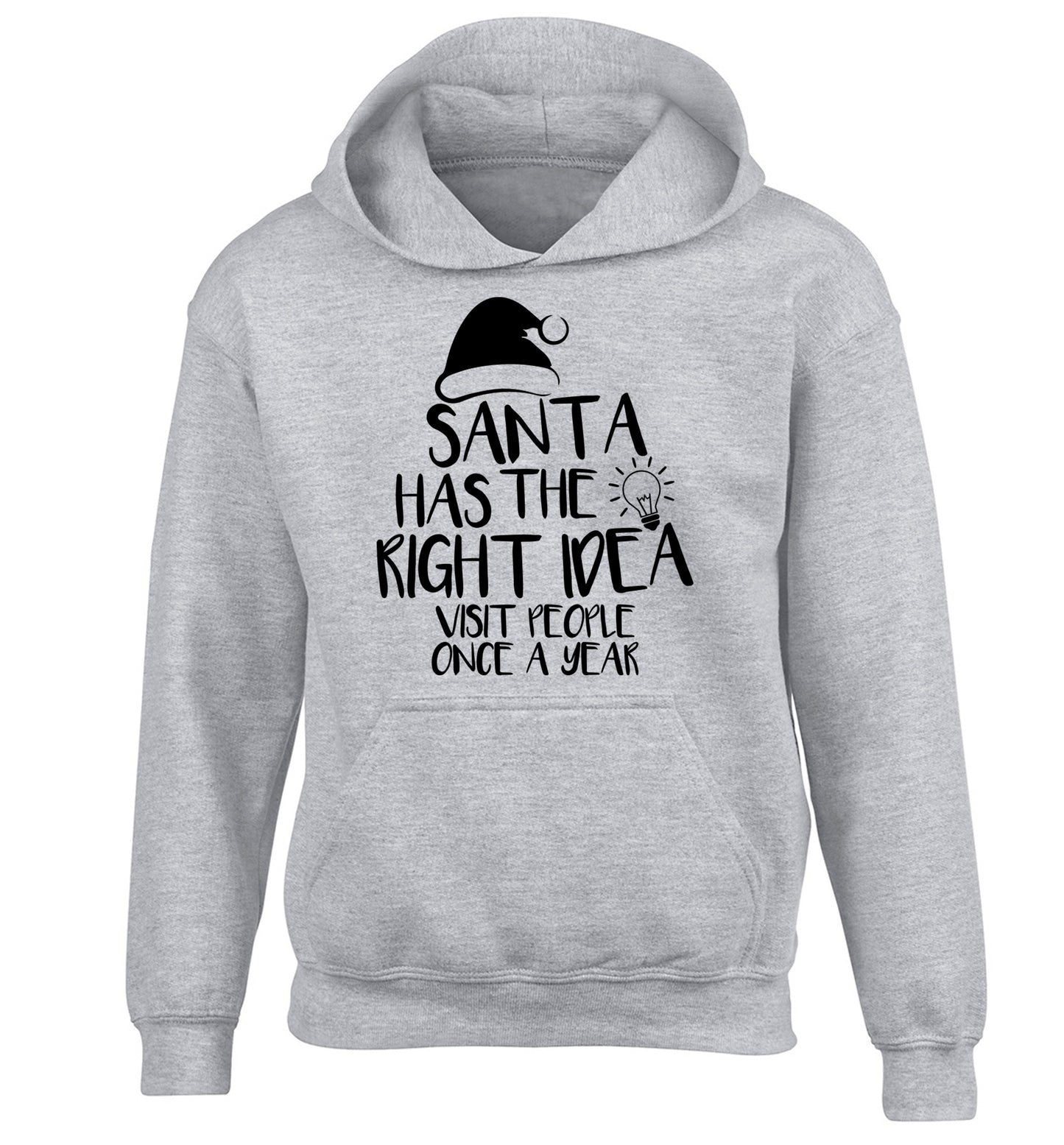 Santa has the right idea visit people once a year children's grey hoodie 12-14 Years