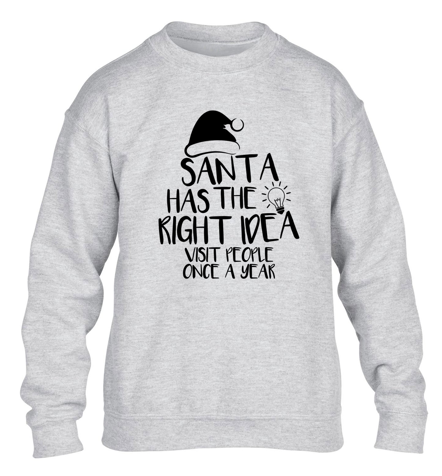 Santa has the right idea visit people once a year children's grey sweater 12-14 Years