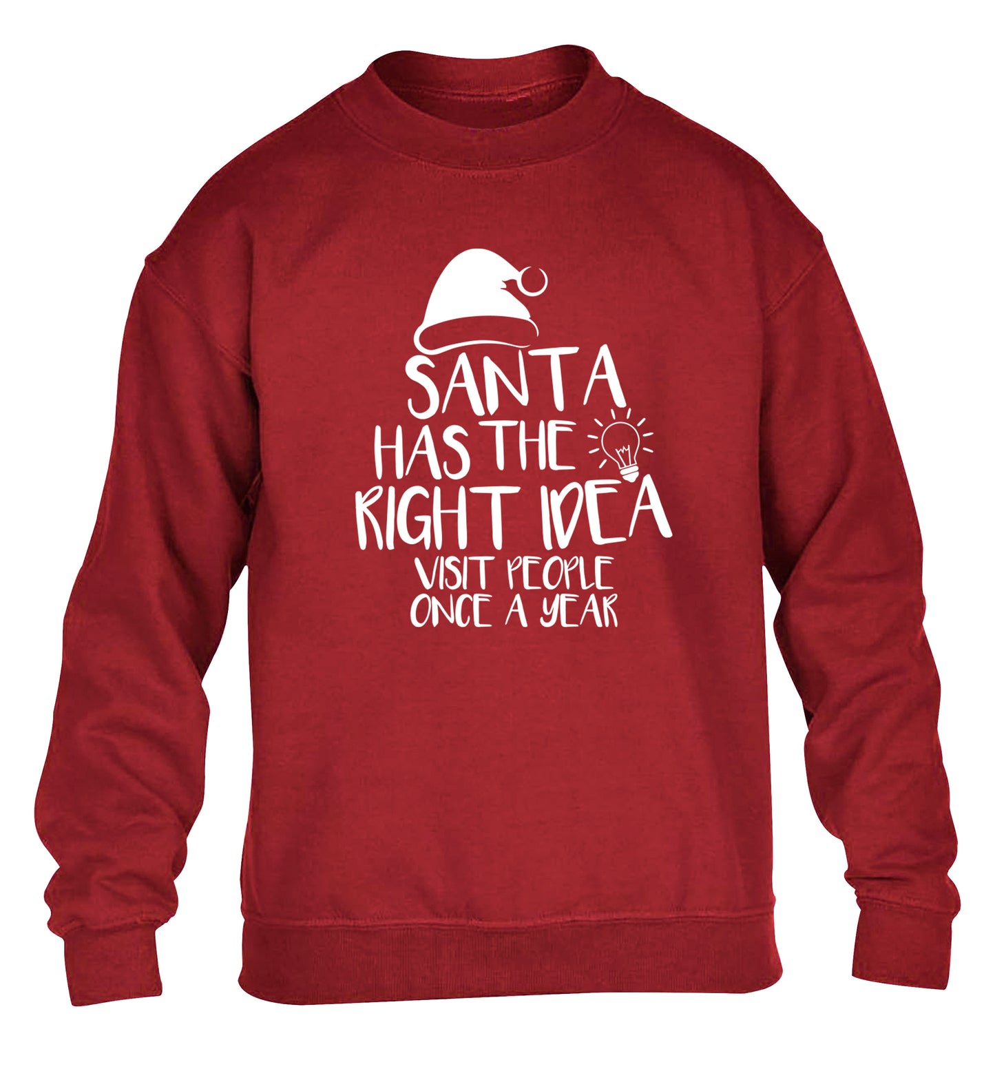 Santa has the right idea visit people once a year children's grey sweater 12-14 Years