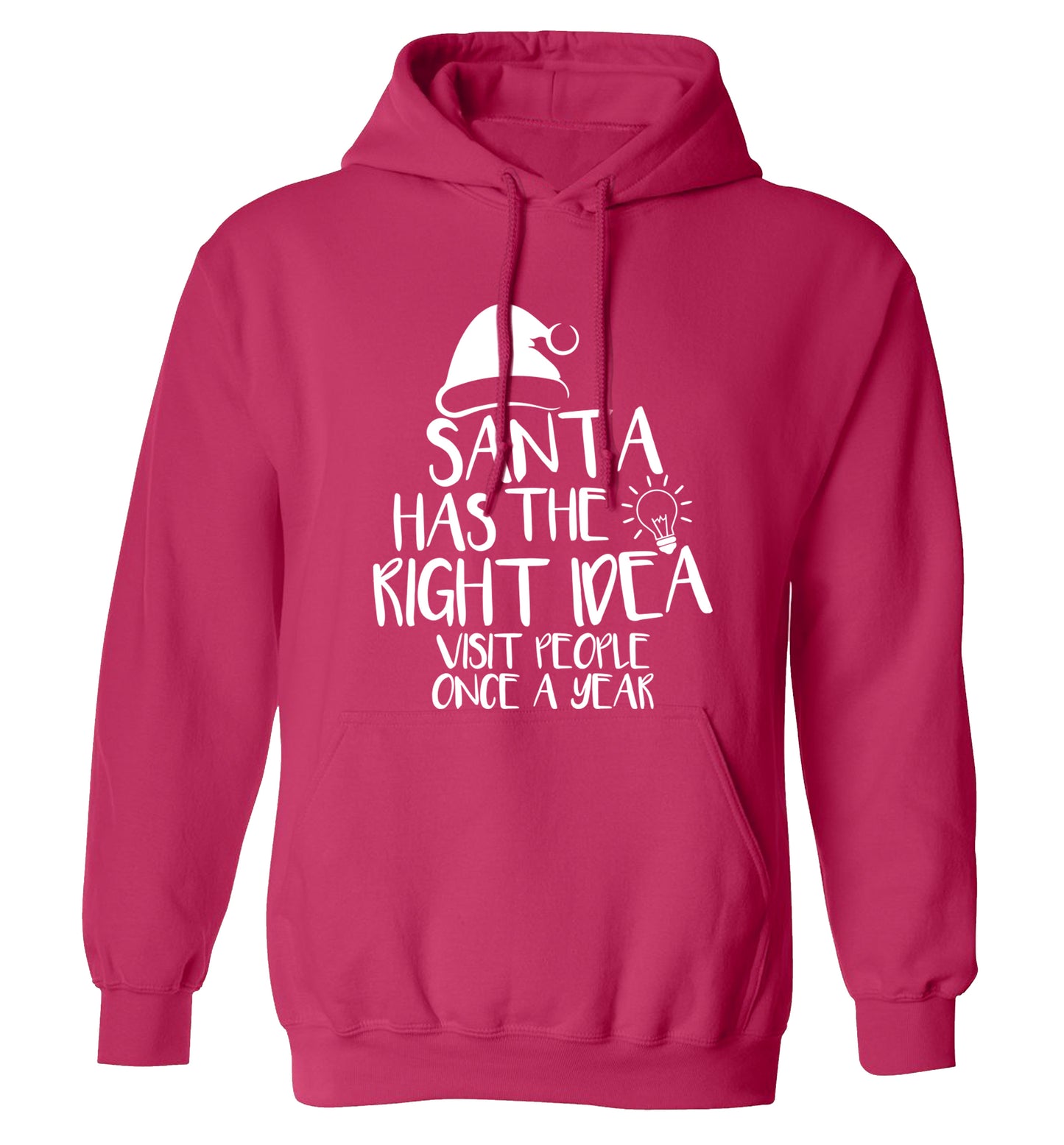 Santa has the right idea visit people once a year adults unisex pink hoodie 2XL