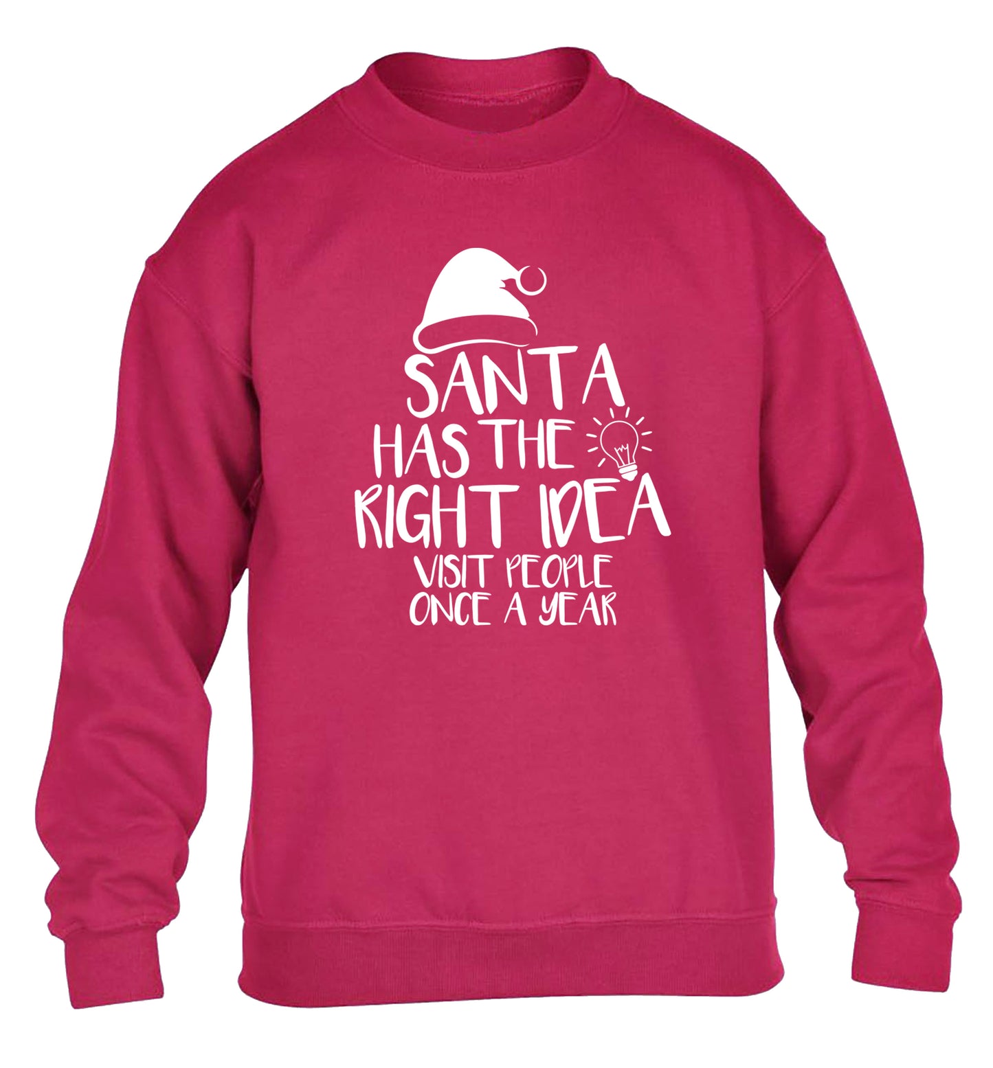 Santa has the right idea visit people once a year children's pink sweater 12-14 Years