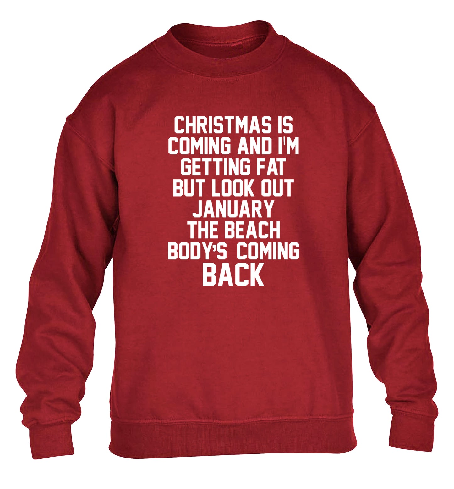 Christmas is coming and I'm getting fat but look out January the beach body's coming back! children's grey sweater 12-14 Years