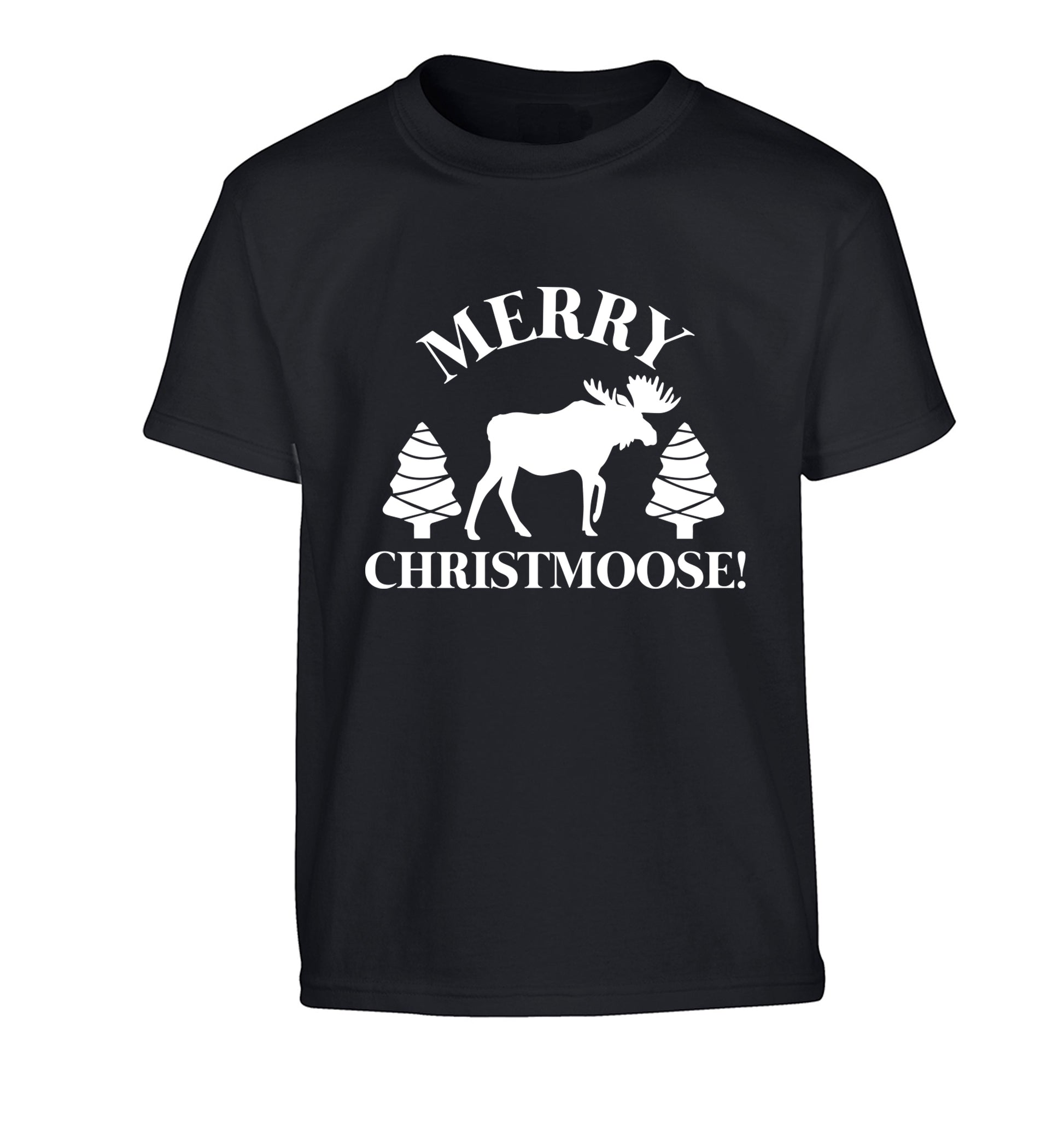 Merry Christmoose Children's black Tshirt 12-14 Years