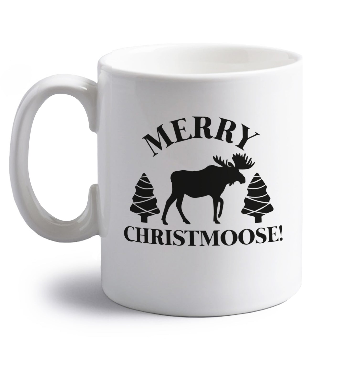 Merry Christmoose right handed white ceramic mug 