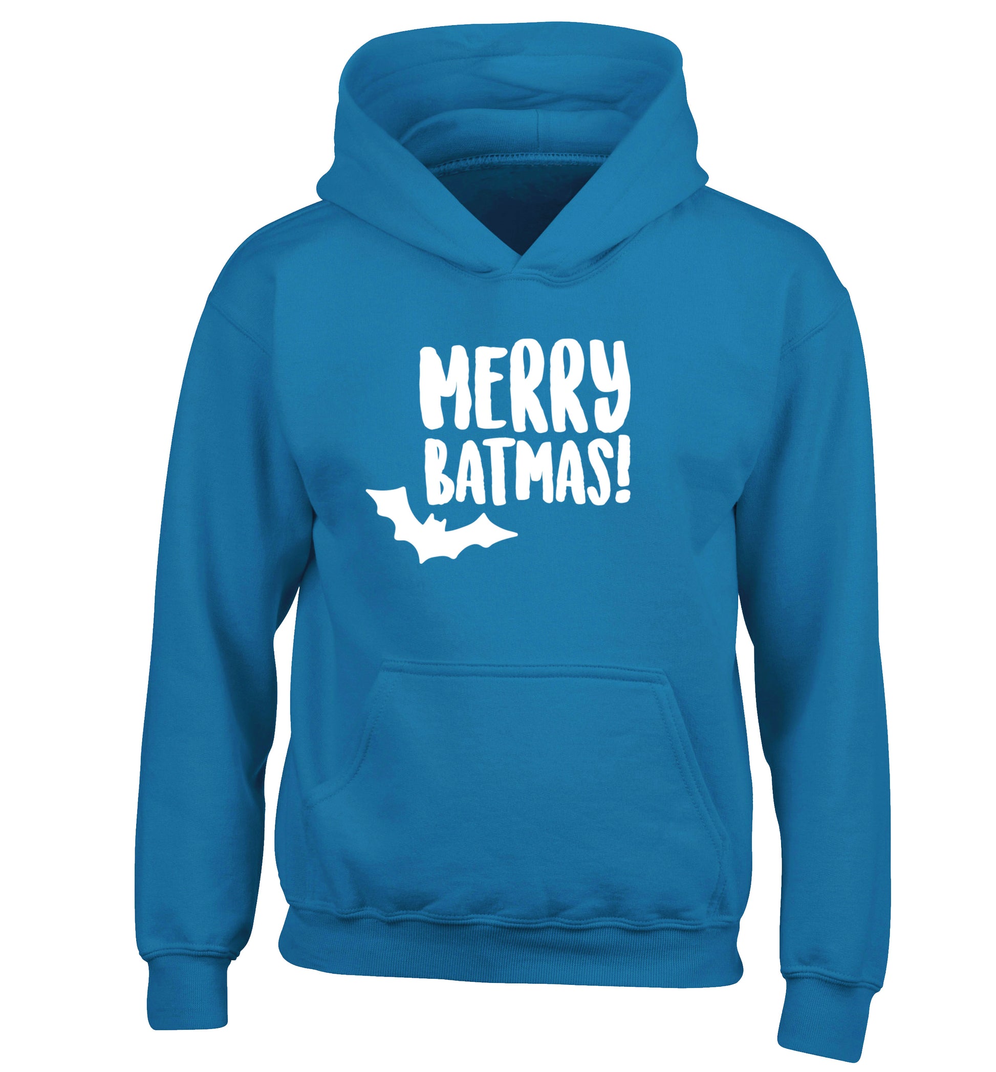 Merry Batmas children's blue hoodie 12-14 Years