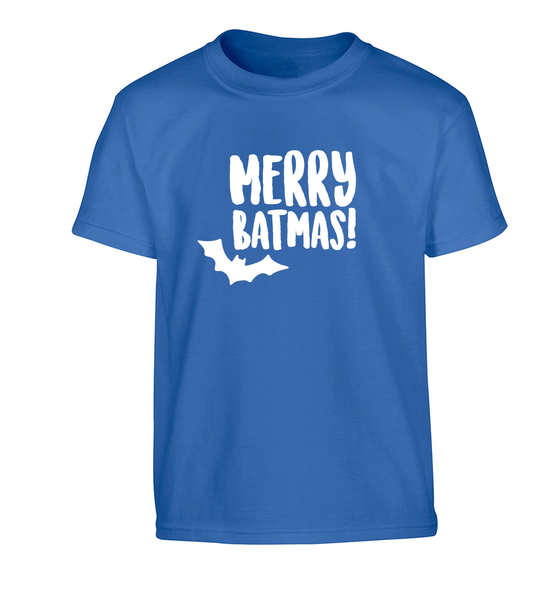 Merry Batmas Children's blue Tshirt 12-14 Years