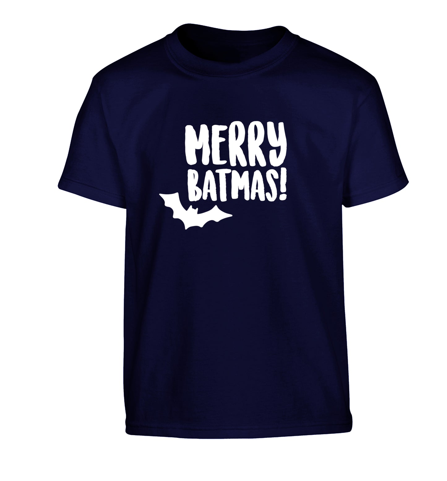 Merry Batmas Children's navy Tshirt 12-14 Years