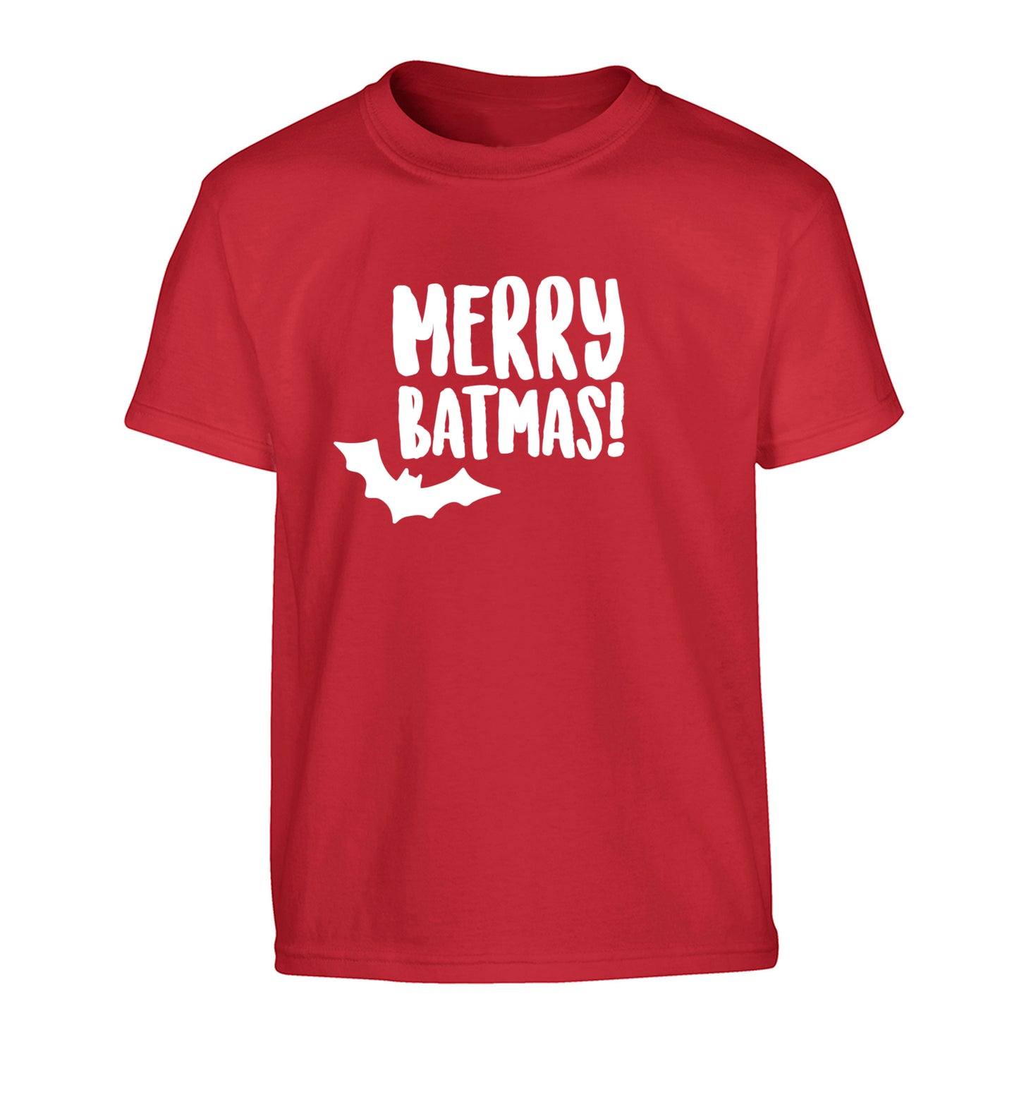 Merry Batmas Children's red Tshirt 12-14 Years