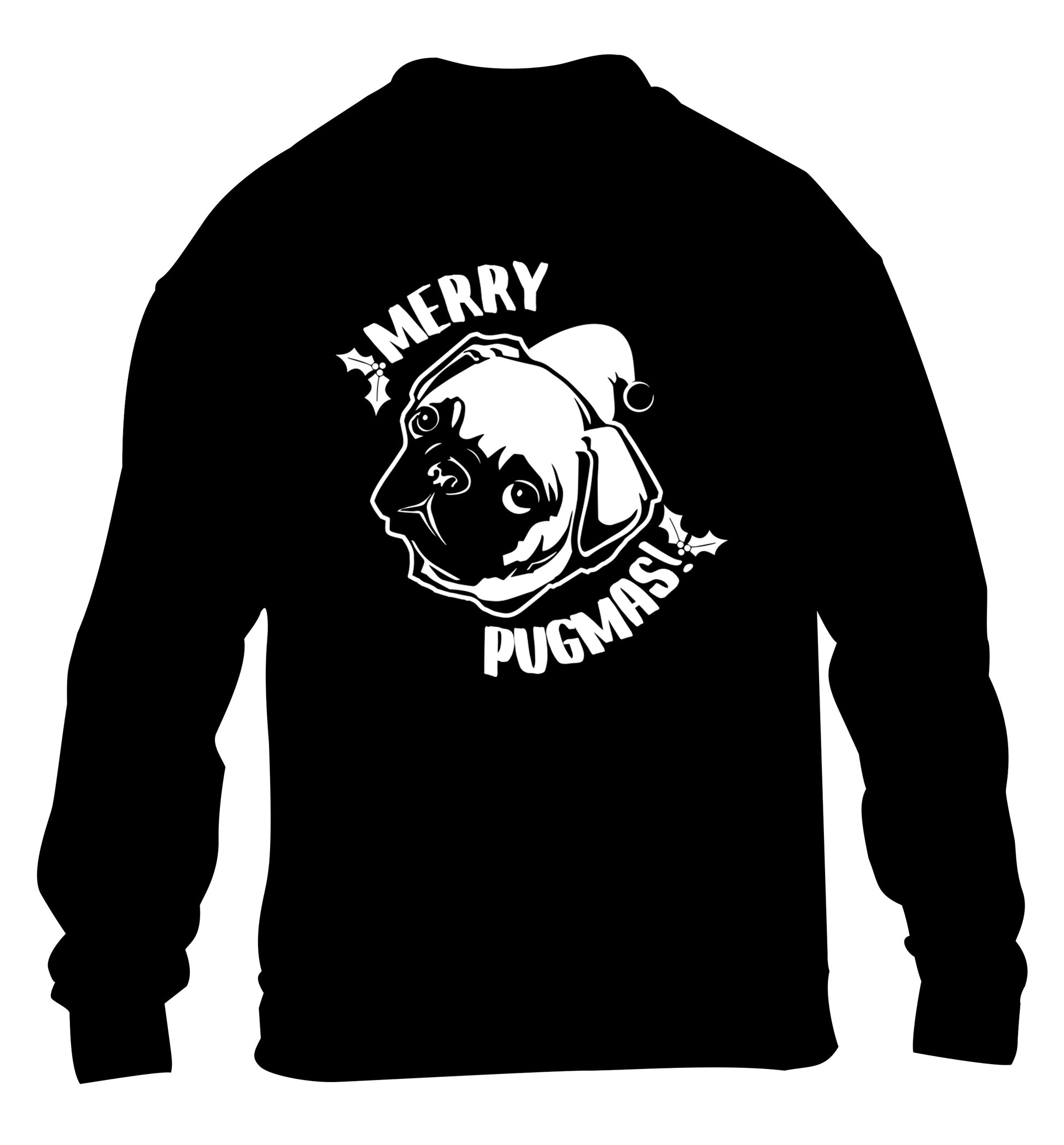 Merry Pugmas children's black sweater 12-14 Years