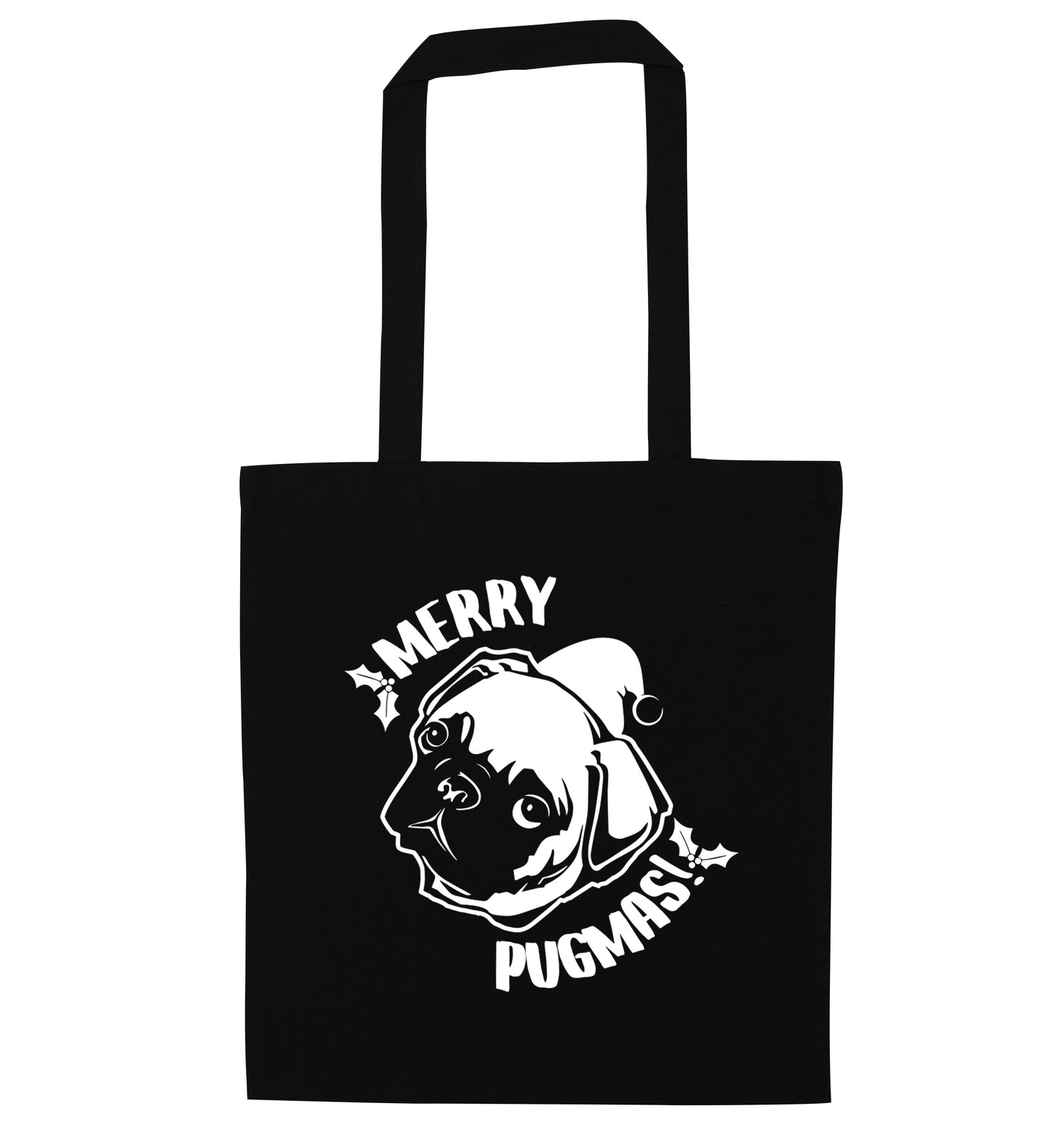 Merry Pugmas black tote bag