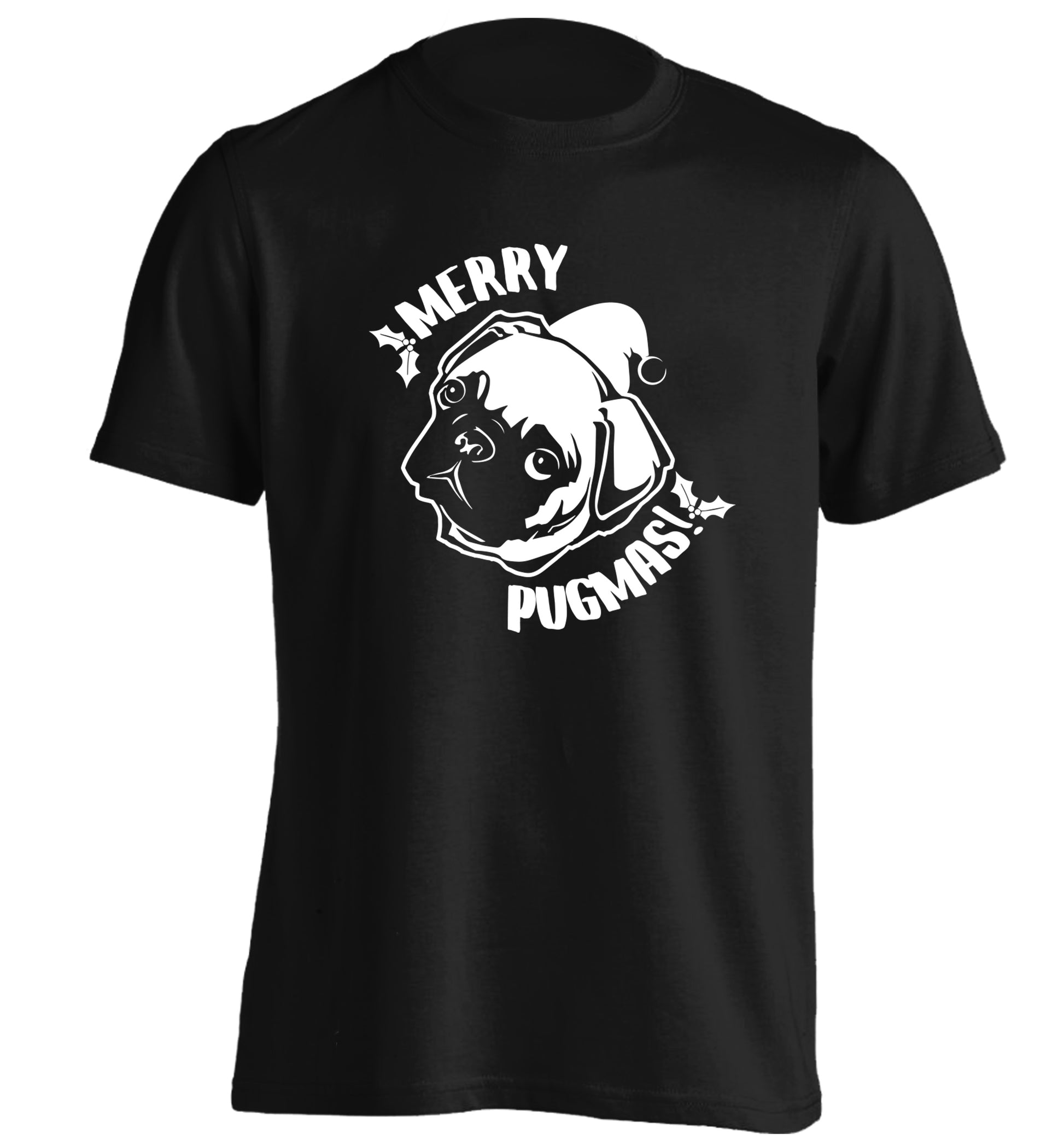 Merry Pugmas adults unisex black Tshirt 2XL