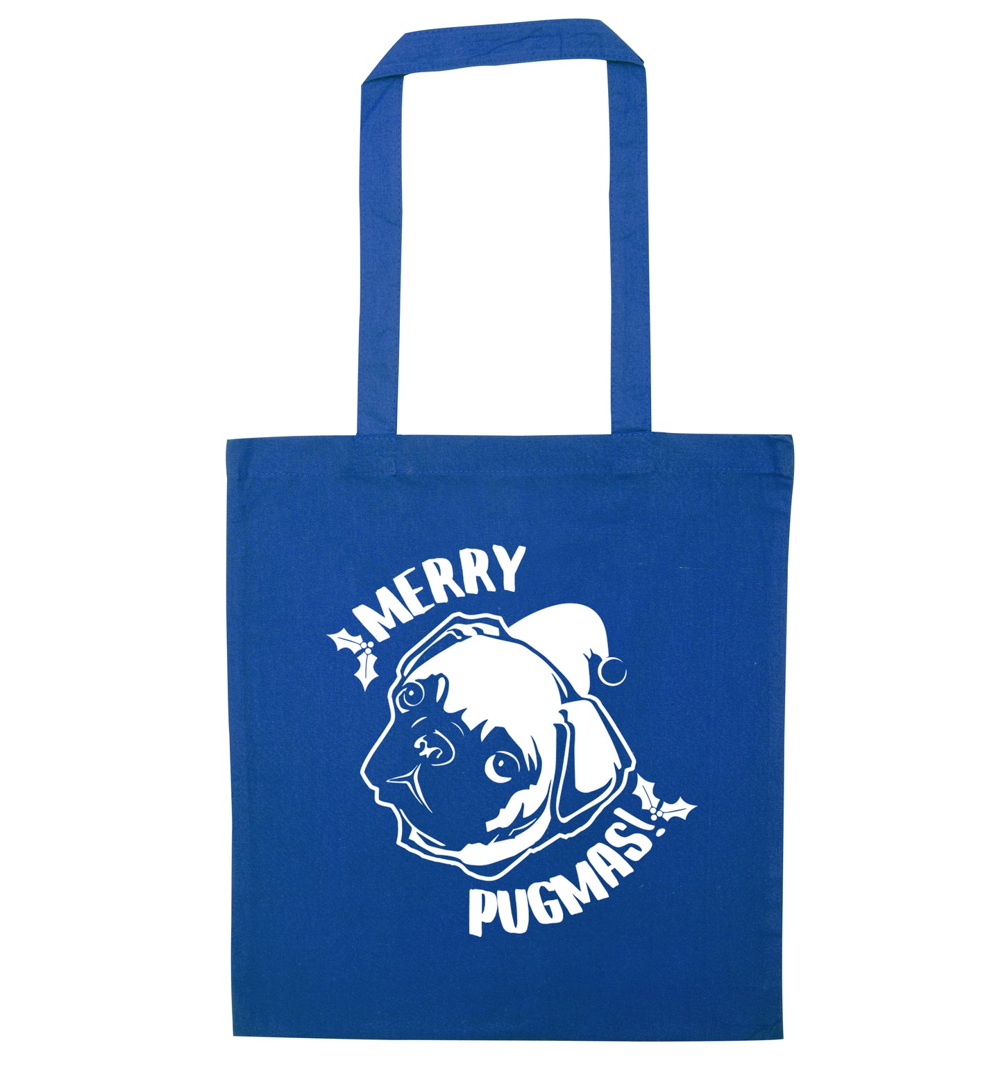Merry Pugmas blue tote bag