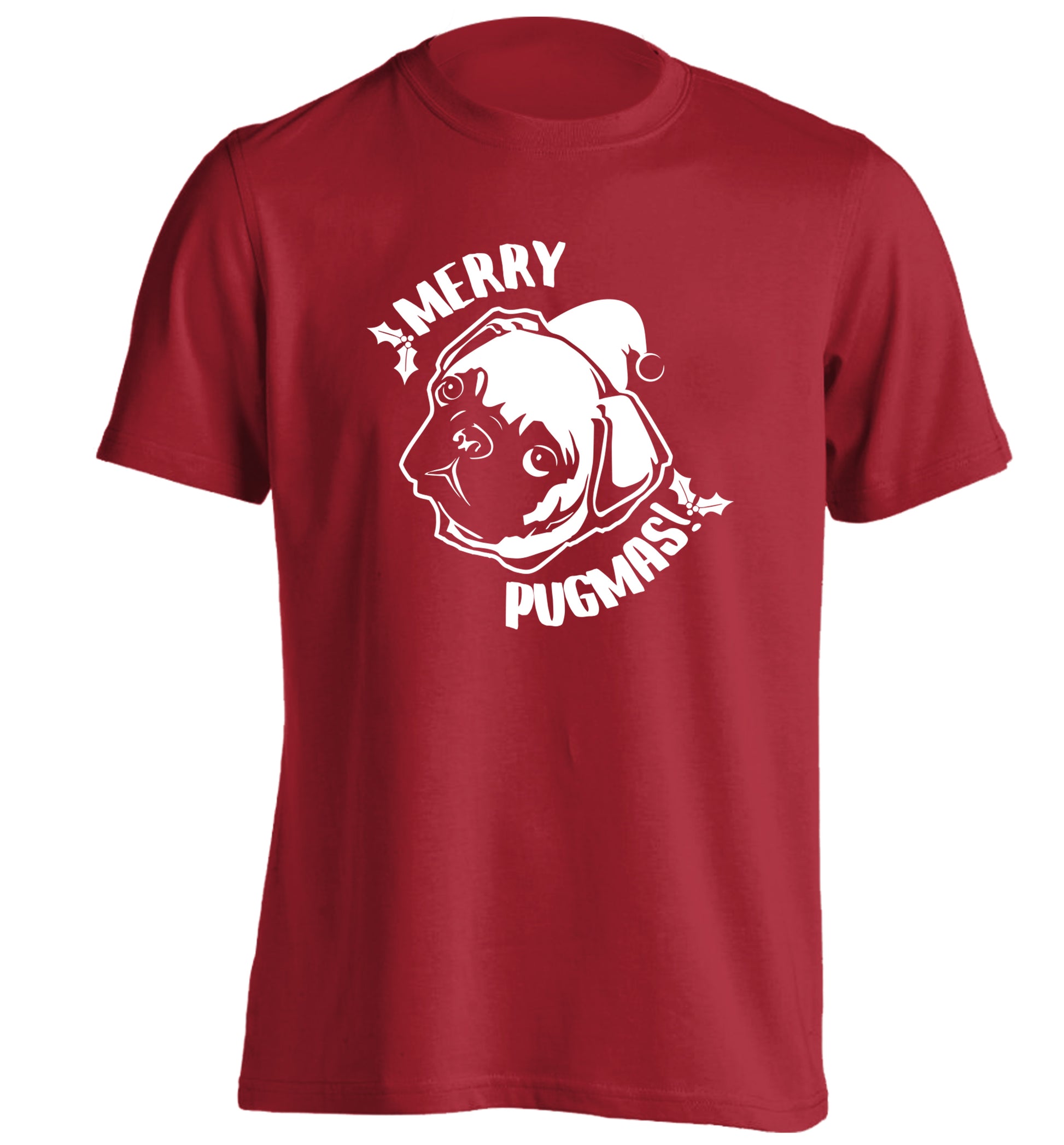 Merry Pugmas adults unisex red Tshirt 2XL