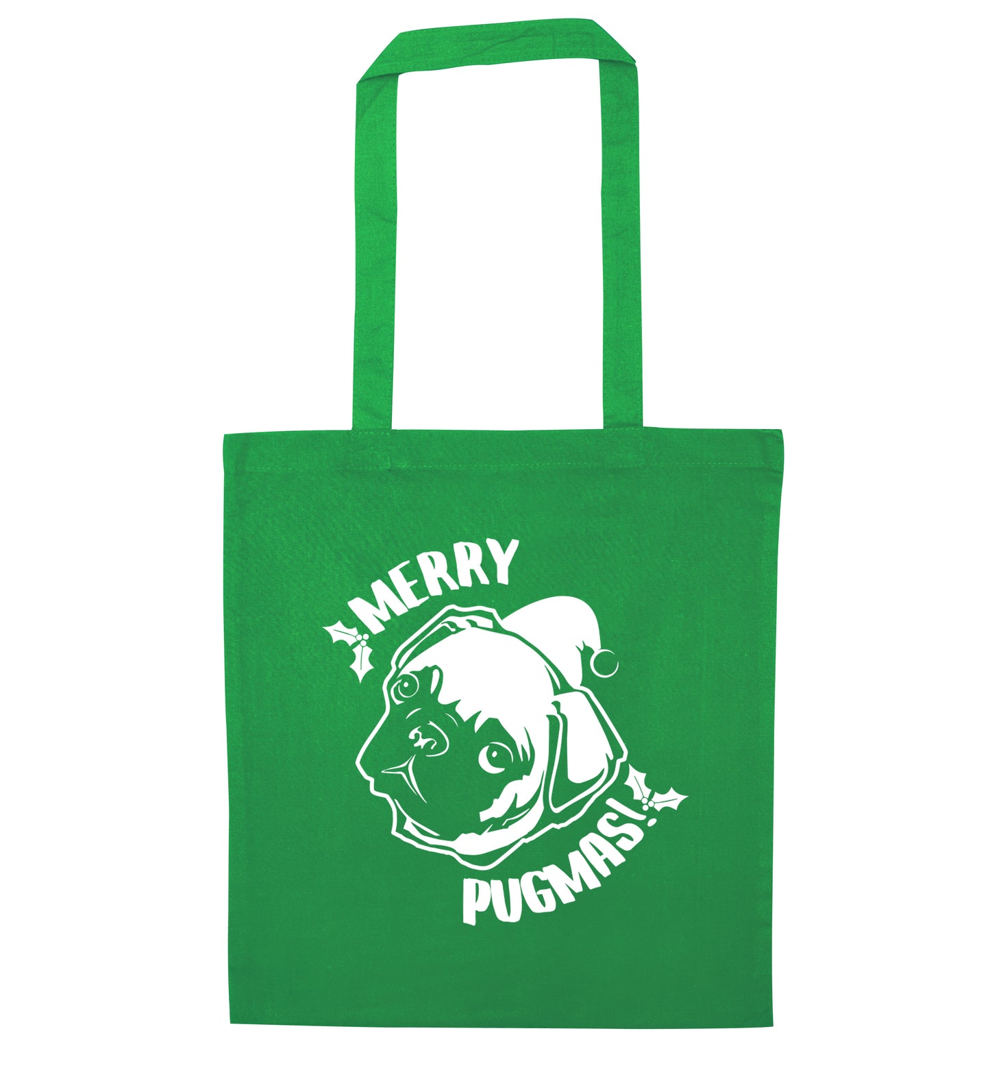 Merry Pugmas green tote bag