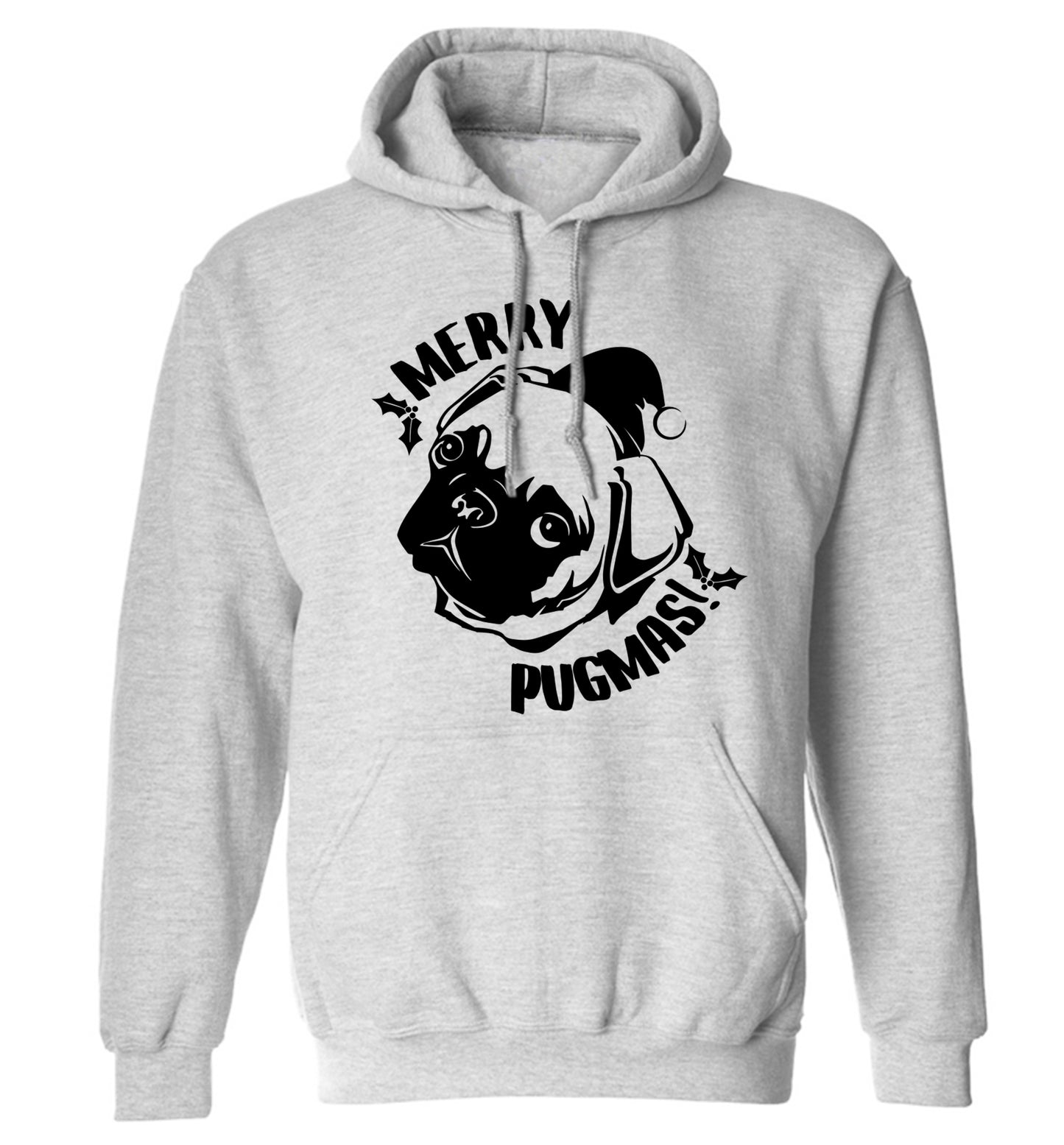 Merry Pugmas adults unisex grey hoodie 2XL