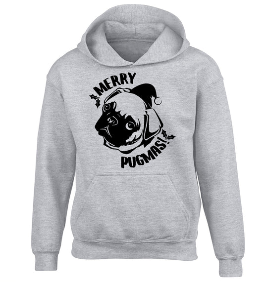 Merry Pugmas children's grey hoodie 12-14 Years