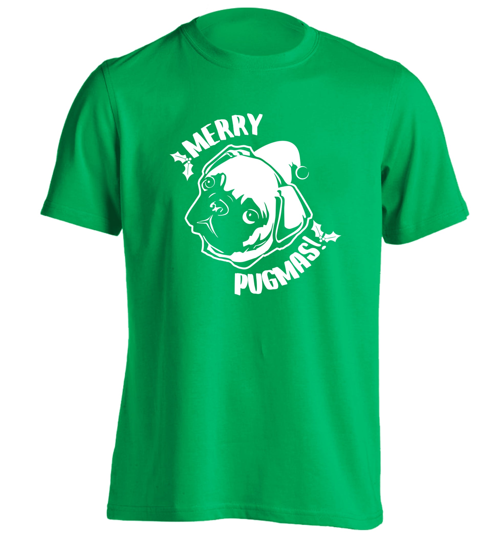 Merry Pugmas adults unisex green Tshirt 2XL
