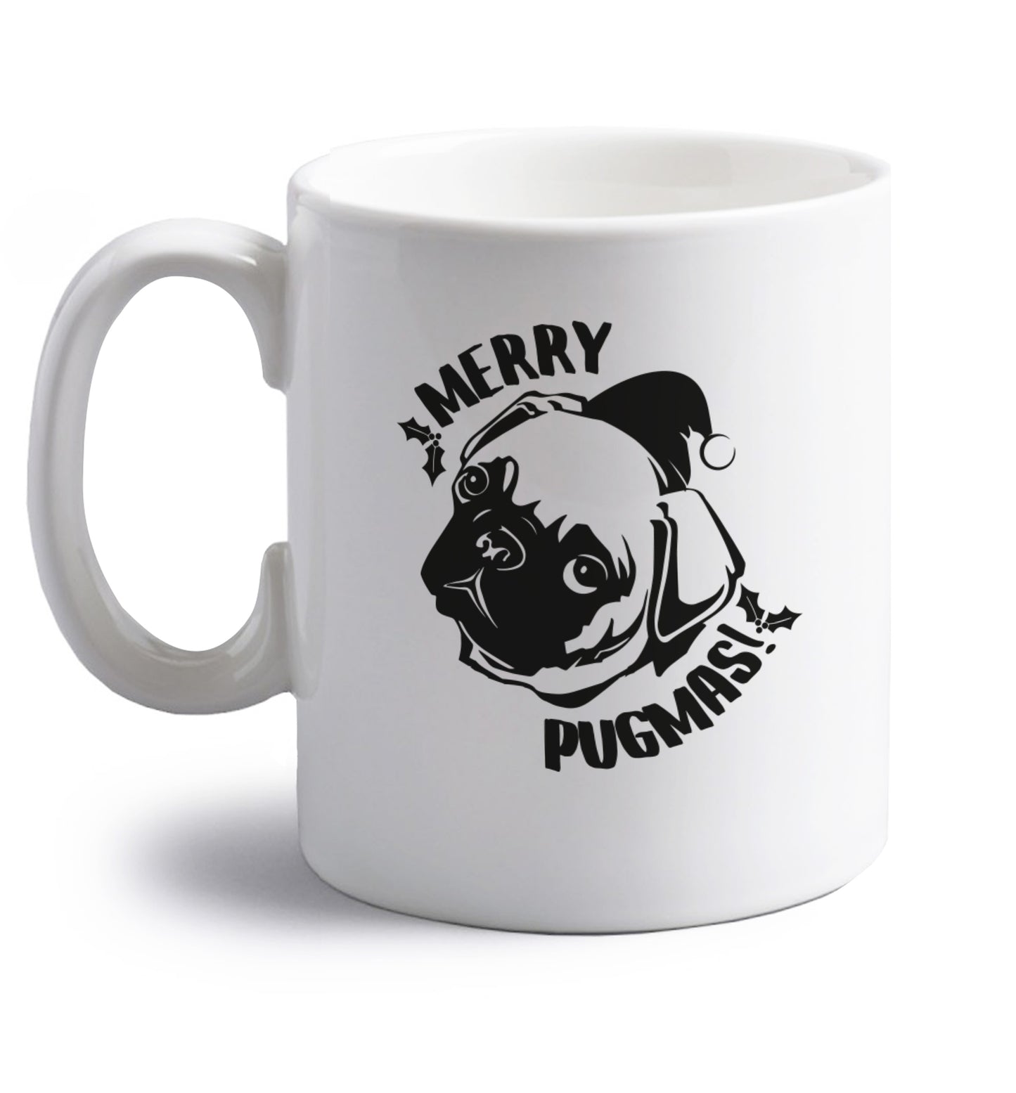 Merry Pugmas right handed white ceramic mug 