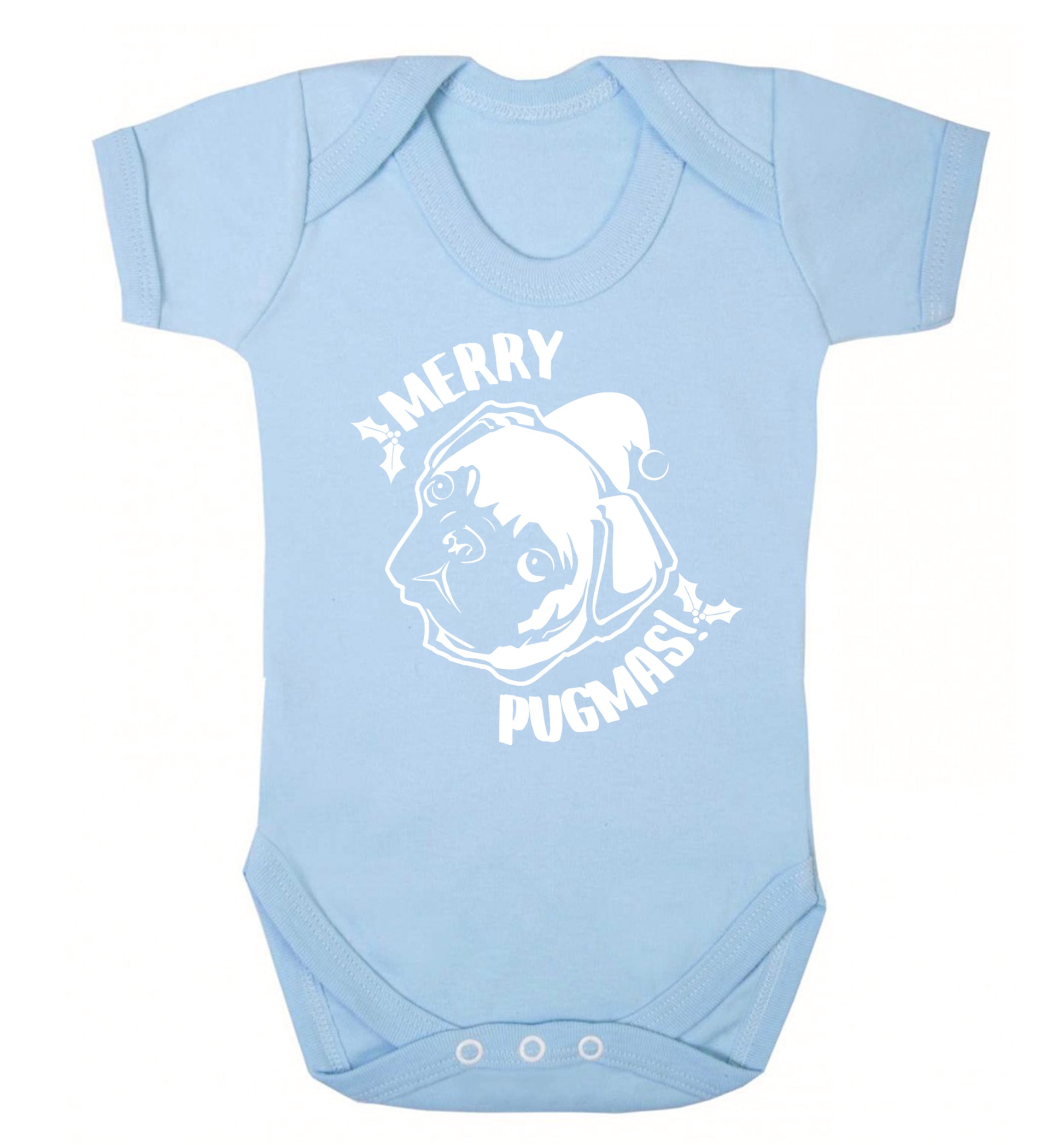 Merry Pugmas Baby Vest pale blue 18-24 months