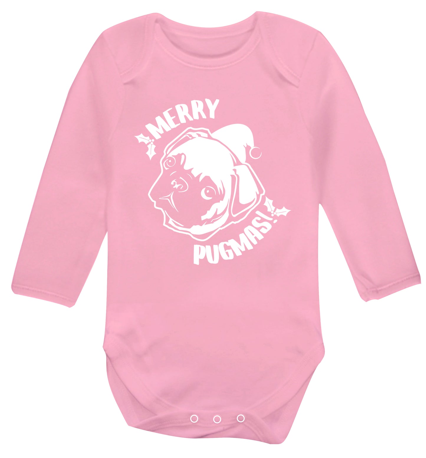 Merry Pugmas Baby Vest long sleeved pale pink 6-12 months