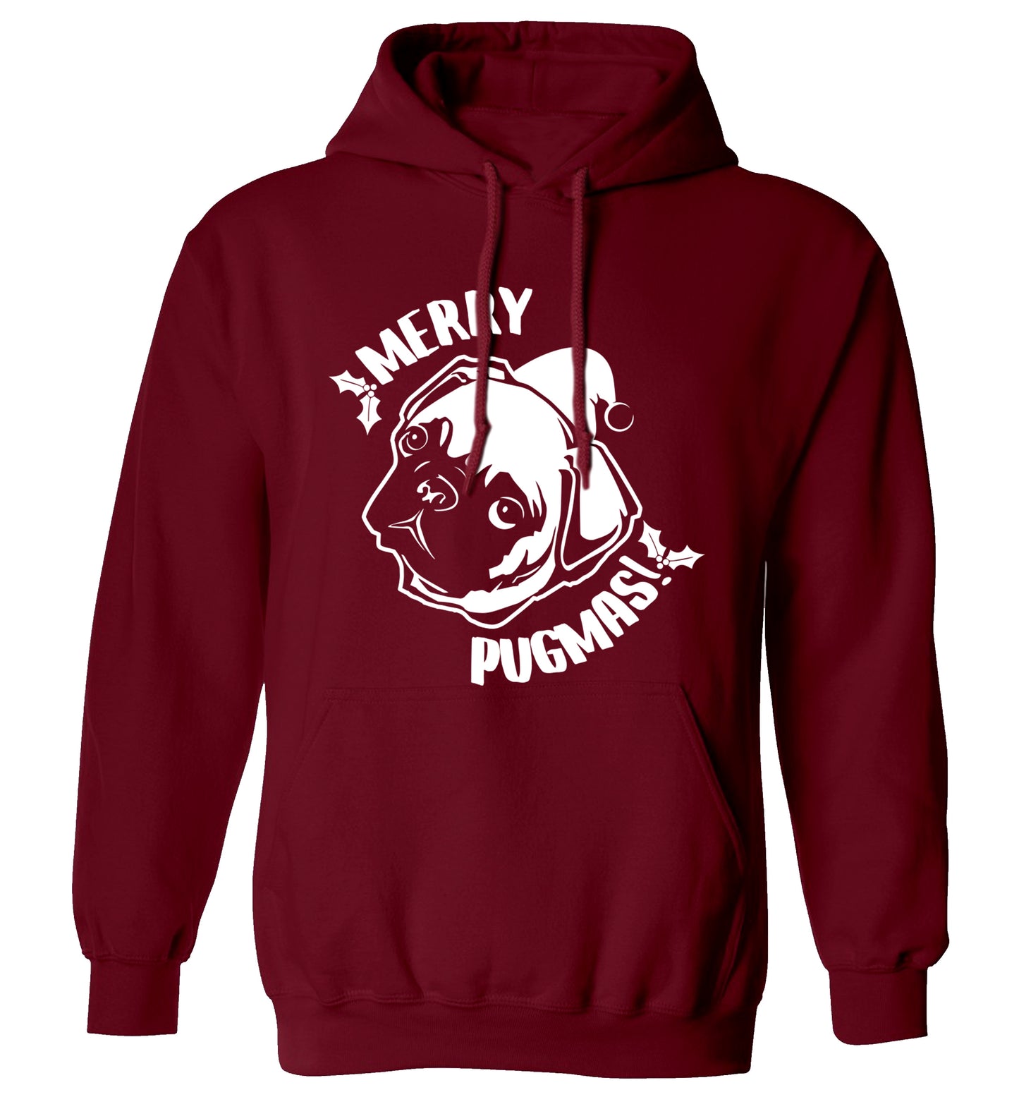 Merry Pugmas adults unisex maroon hoodie 2XL