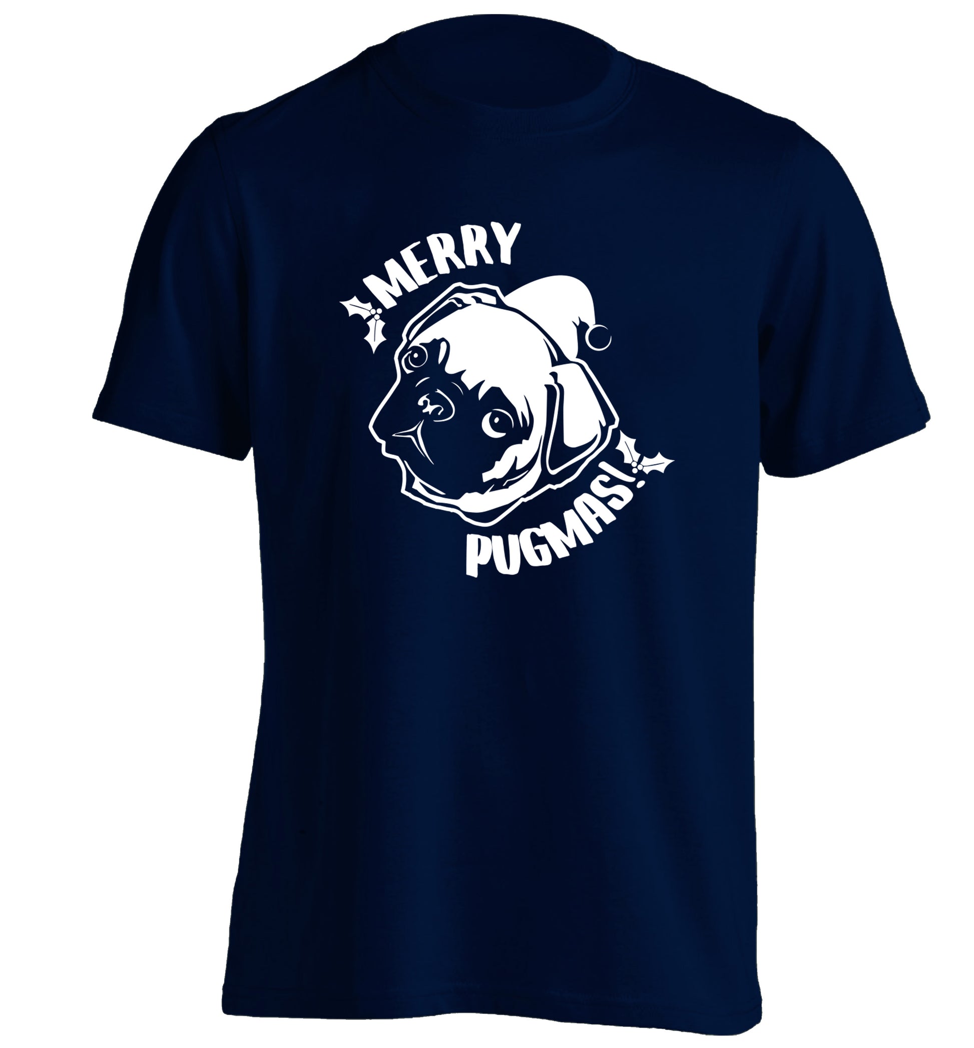 Merry Pugmas adults unisex navy Tshirt 2XL