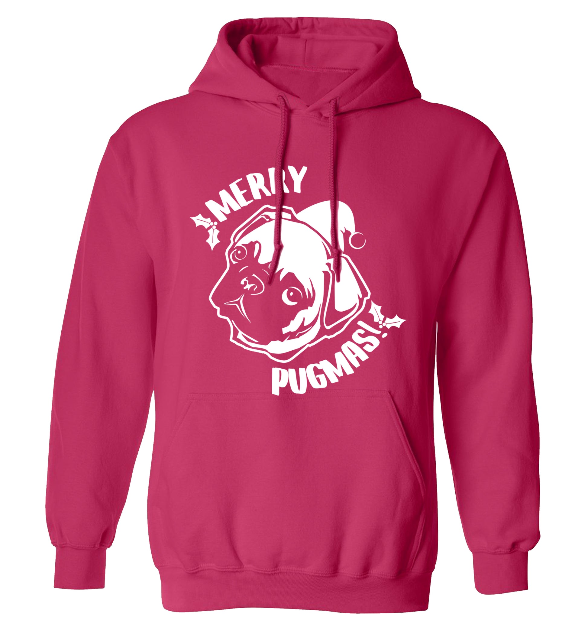 Merry Pugmas adults unisex pink hoodie 2XL