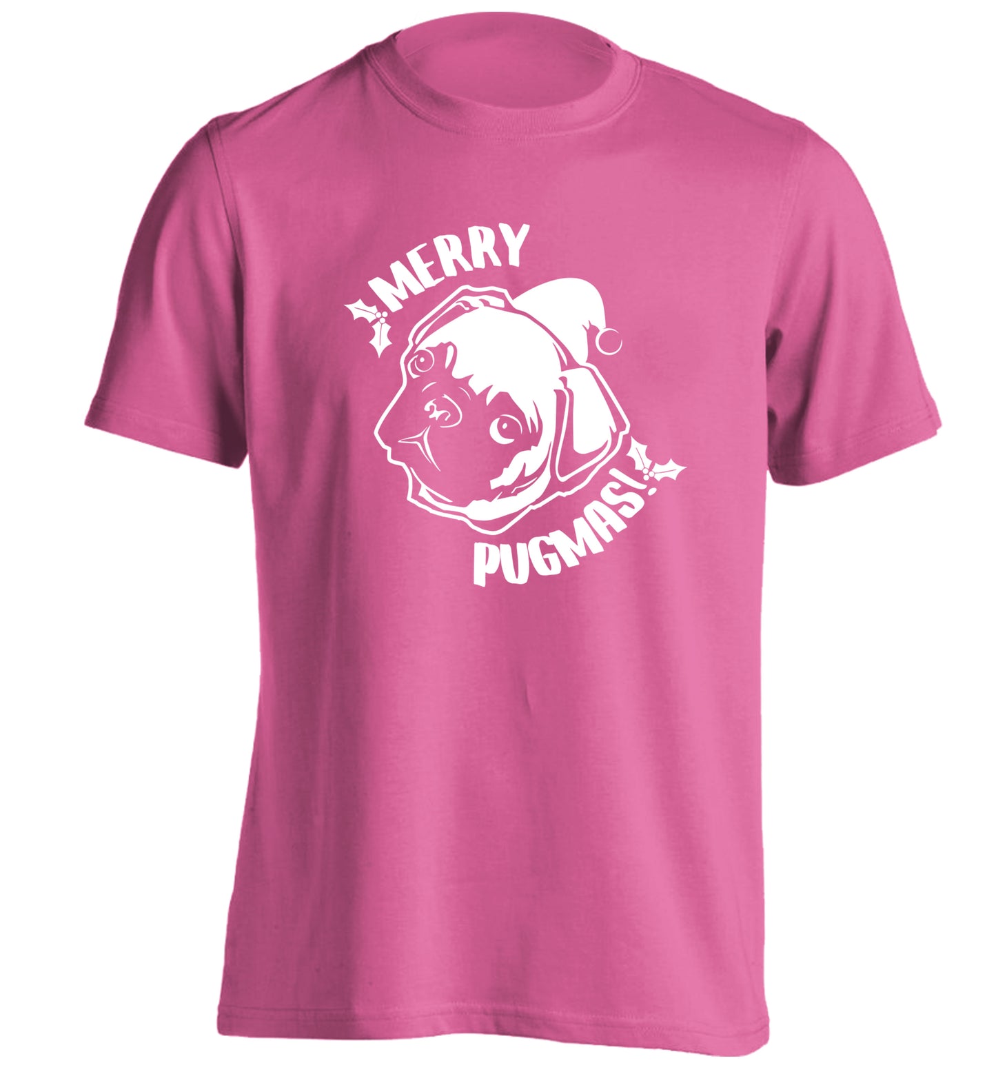 Merry Pugmas adults unisex pink Tshirt 2XL