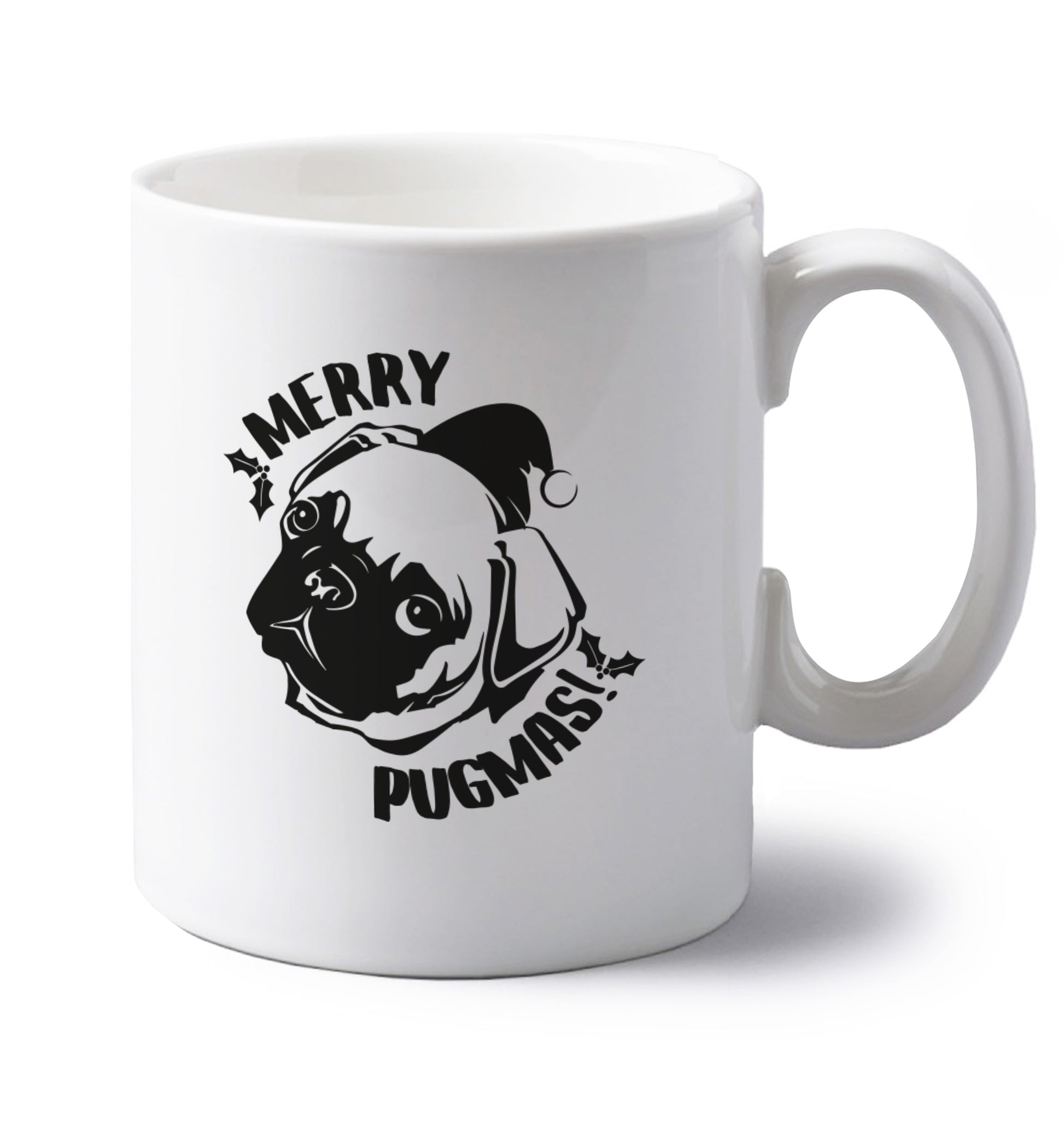 Merry Pugmas left handed white ceramic mug 